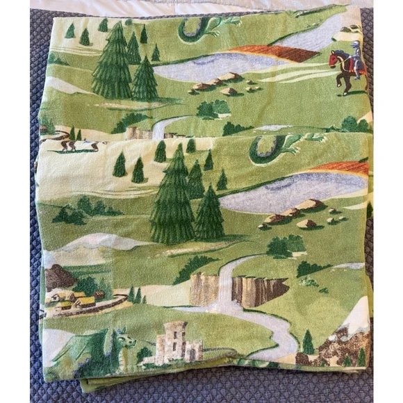 Vintage Pottery Barn Kids Medieval Knights Dragons Castle Twin Flat Sheet Sham