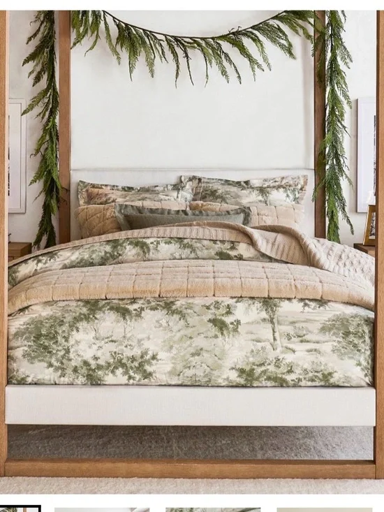 Pottery Barn Green and Beige Toile Duvet Cover