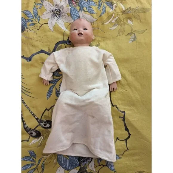 German porcelain doll antique cloth body euc