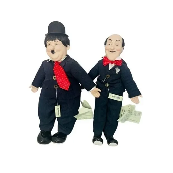Laurel & Hardy Dolls Porcelain Heads Hands Shoes Dynasty Dolls