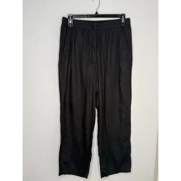 Banana Republic Black 100% Linen High Rise Wide Leg Pull On Ankle Pants Size L