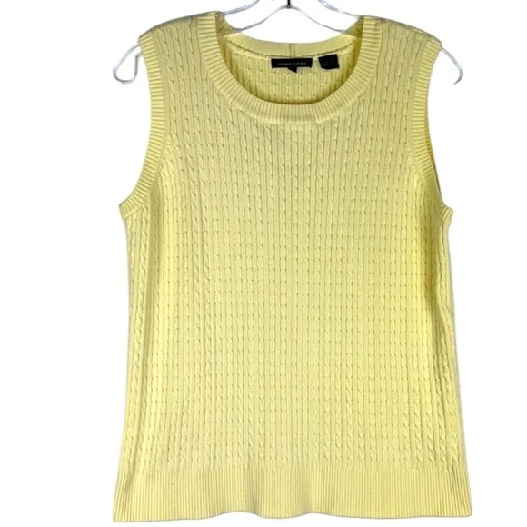Jeanne Pierre knit sleeveless preppy top Sz XL Yellow