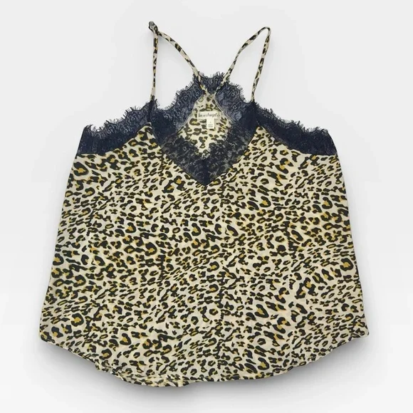 NWT Love on a Hanger Leopard Primt Lace Trim Camisole Tank Top Satin SMALL