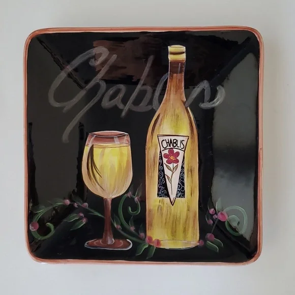 Certified International Kate McRostie Chablis Wine Square Ceramic Cheese Plate