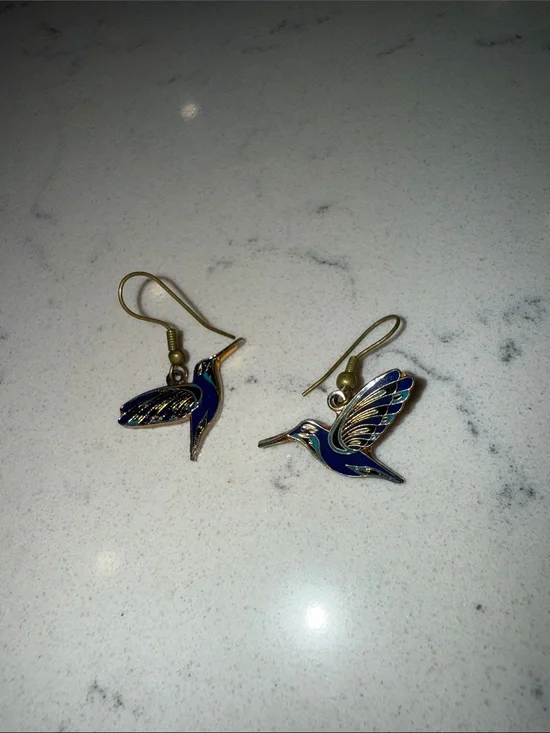 Blue Hummingbird Drop Earrings - Brand Unknown