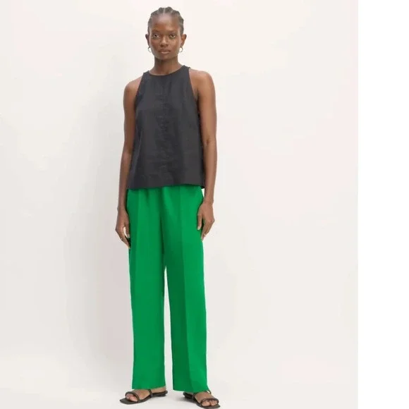 Everlane The Linen Easy Pant Green 100% European Flax Elastic Waist Small
