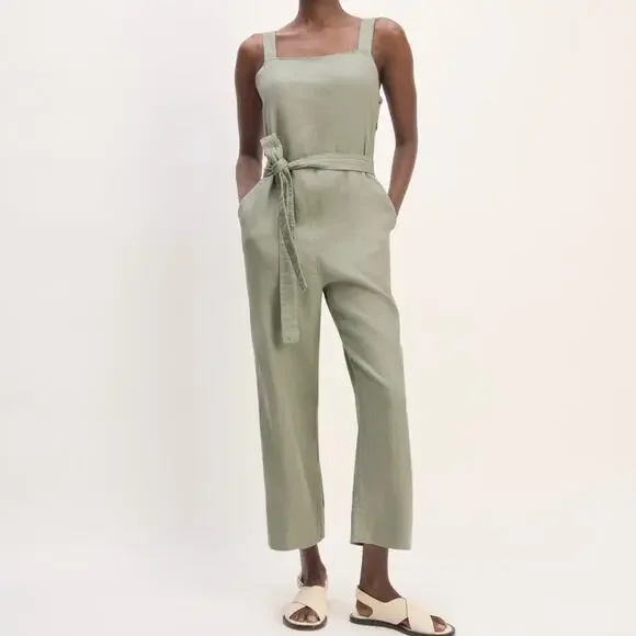 Everlane The Linen Side Button Jumpsuit Women's 16 Sage Green