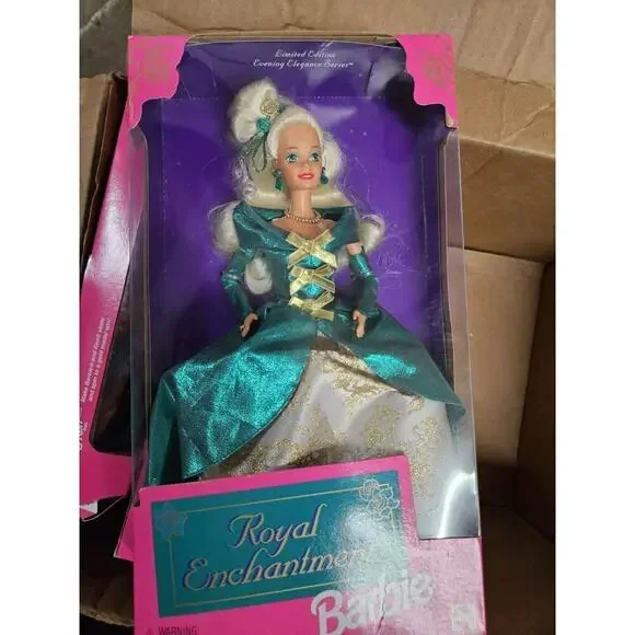 Vtg 1995 Royal Enchantment Barbie Doll Limited Edition - Green And Gold Gown