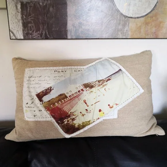 Pottery Barn Postcard Patch Lumbar Pillow 16