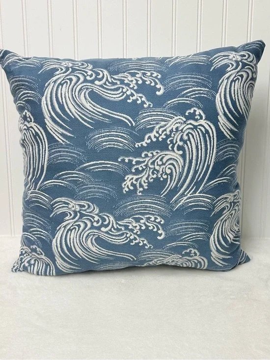 Pottery Barn Sunbrella reversible wave outdoor pillow