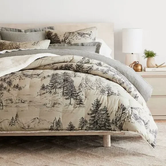 Pottery Barn Rustic Forest Sherpa Comforter King / California King Bedding NEW