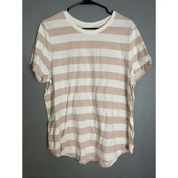 Old Navy Stripe Pink White Scoop Neck Short Sleeve T-shirt Size XXL