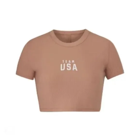 SKIMS Olympic Cropped Sleep T-Shirt Limited Edition Sienna Size XXS