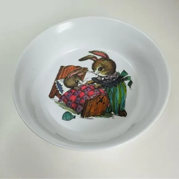 Si Lite Vintage White Melamine Bunny Rabbit‎ Kids Bowl 6x2