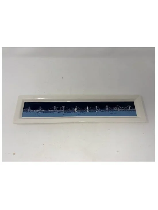 Fishs Eddy Ana Benaroya serving platter bridges narrow blue white new york nyc