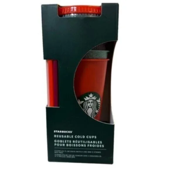 NWT Starbucks | Set of 5 Glitter Reusable Cold Cups with Lids & Straws