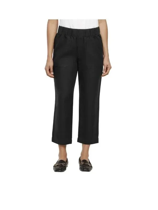 NWT Banana Republic Women's L Linen Blend Tapered Crop Pants Black F1288