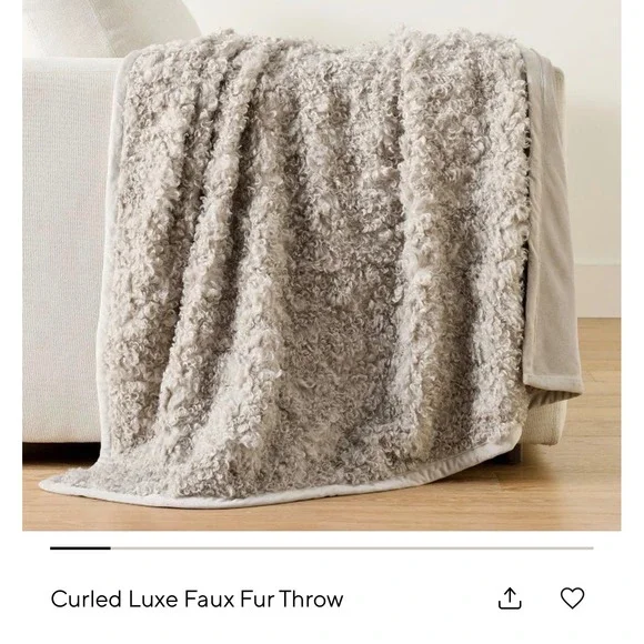 Pottery Barn Curled Luxe Faux Fur Throw Blanket Dove Gray 50x60 New