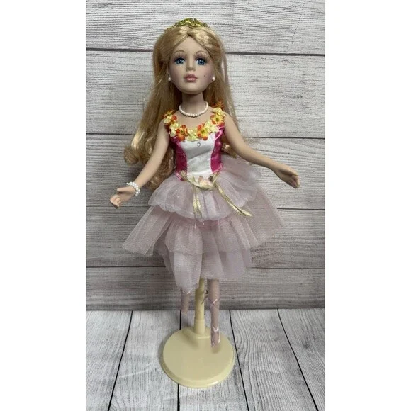 16” Porcelain Doll Ballerina Doll With Stand  NWOB