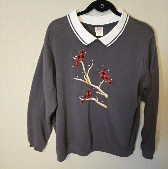 Adrian Delafield Gray and White Cardinal Print Sweatshirt