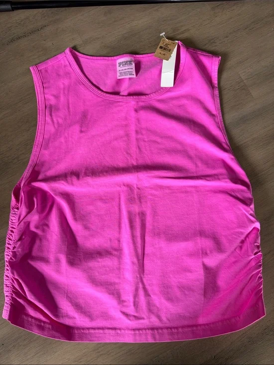 NWT PINK Victoria's Secret Hot Pink Sleeveless Rusched Tank Top
