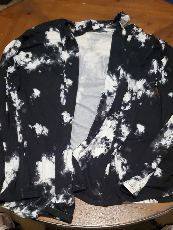 Black and White Tie-Dye Lightweight Open Cardigan