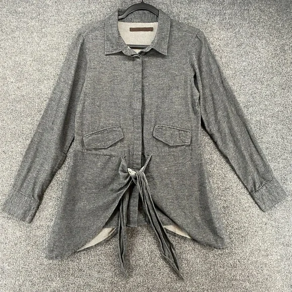 Nicholas K Shirt Womens S Gray Fleece Button Up Front Tie Lagenlook Grunge Layer