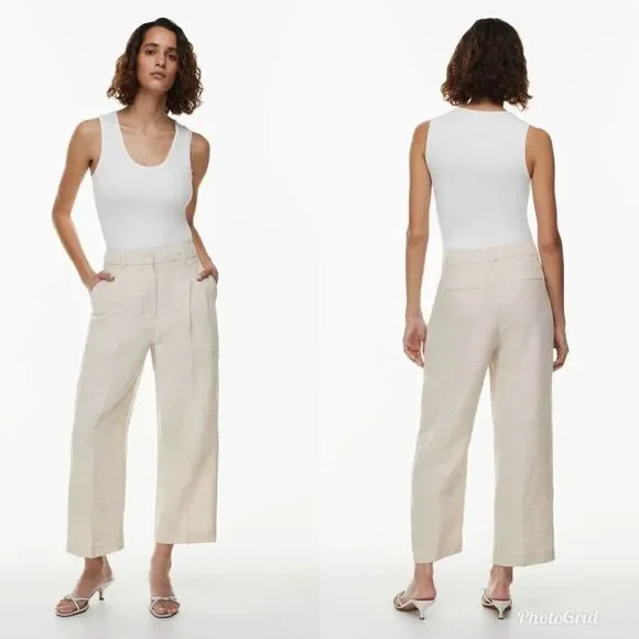 Aritzia Wilfred The Effortless Linen Cropped Pant in Natural Ecru