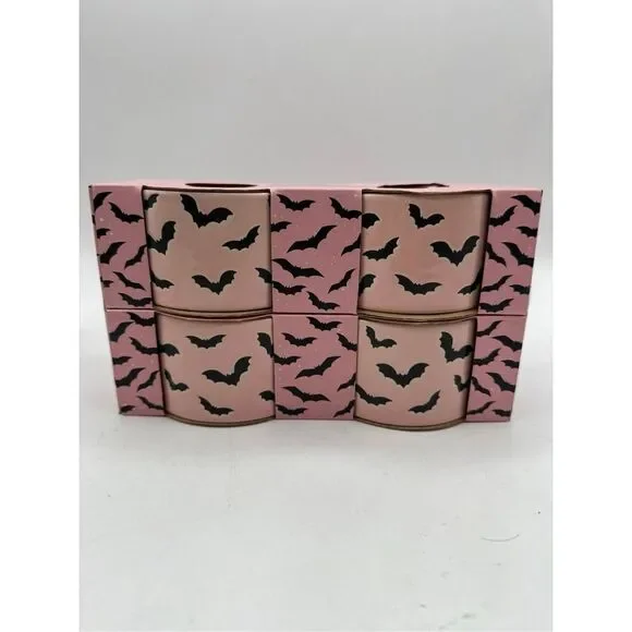 NIB Bake Shop Pink Black Bats Ramekins set of 4