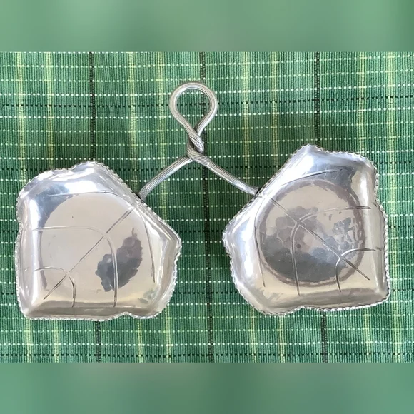Mid-Century Hammered Aluminum Dual Leaf-Shaped Dish
