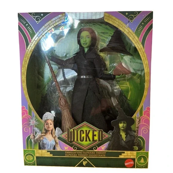 Mattel Wicked Thrillifying Elphaba Thropp Fashion Doll Green Witch Broom Hat NEW