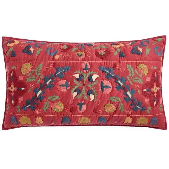 2 Pottery Barn Mazie Suzani Quilted KING Pillow Sham Cover Embroidered Red NWT