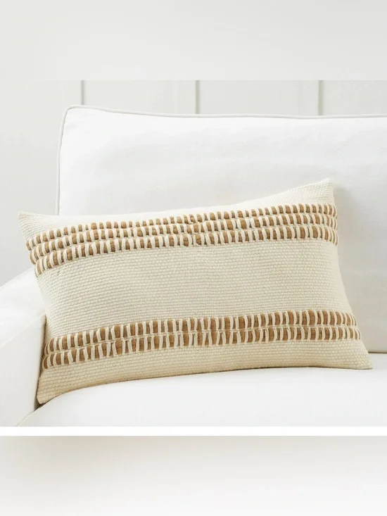 Pottery Barn PB Reed Striped Lumbar Pillow Cream Wool Cotton Blend
