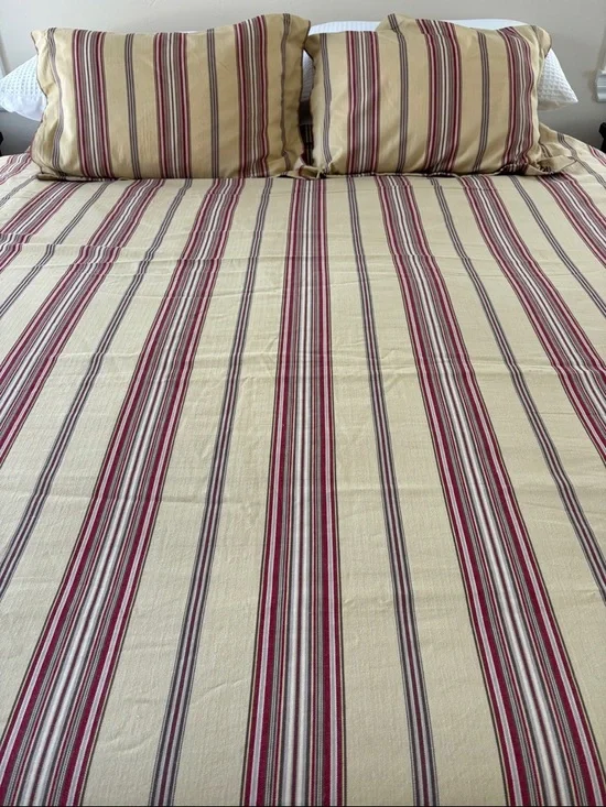 Pottery Barn 2006 Tan Red Striped‎ King Duvet Cover & (2) Standard Pillow Shams