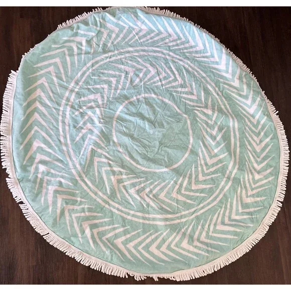Pottery Barn Arrow Round Beach Towel 60 X 60 Seafoam/aqua NWOT Cottage Beachdaze