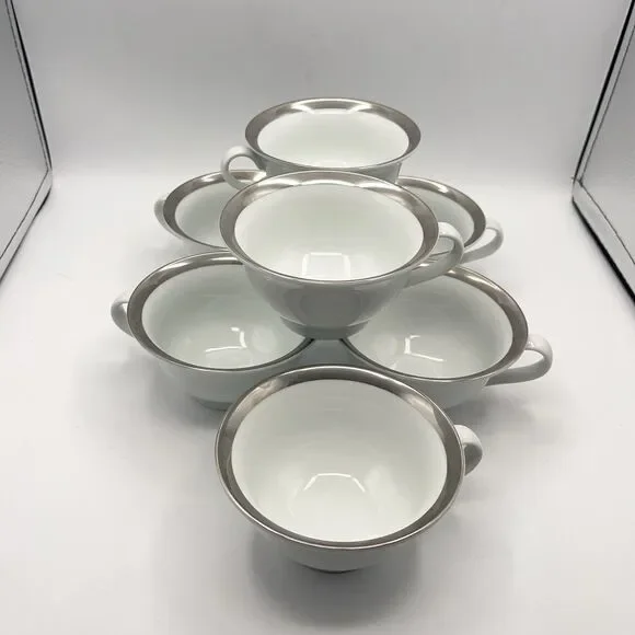 Pottery Barn Cosmopolitan Mugs (Silver Band) - Set Of 7