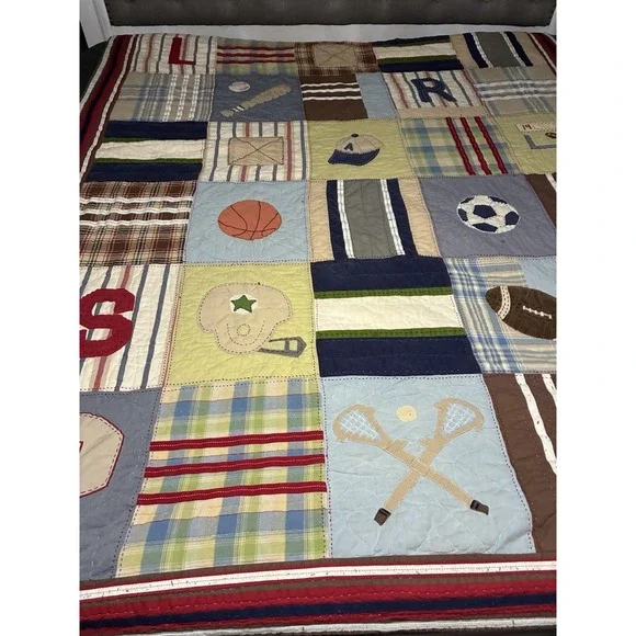 Pottery Barn Full/Queen Sports Theme Quilt Reverse Blue