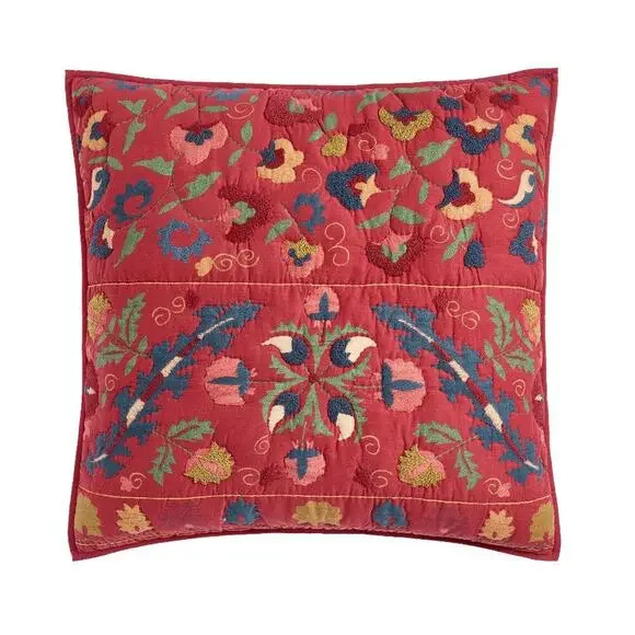 3 Pottery Barn Mazie Suzani Quilted EURO Pillow Sham Covers Embroidered Red NWT