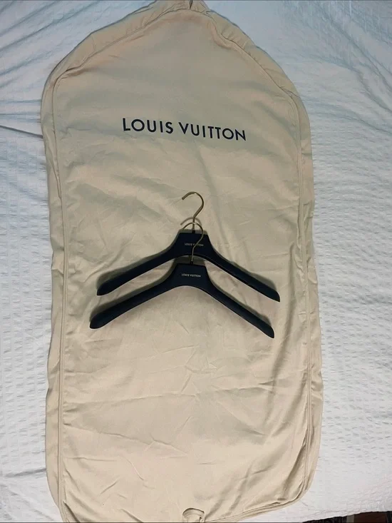 Louis Vuitton Beige Garment Bag with Black Hangers and Gold Hooks