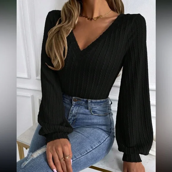 Boho lantern sleeve ribbed top