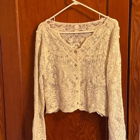 Cupshe Cream Lace Button Down Shirt