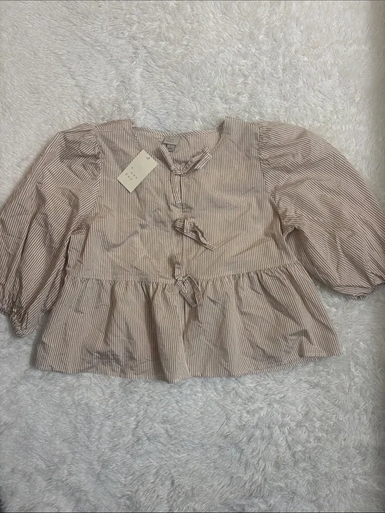 NWT A New Day Striped Elbow Sleeve Length Bow Tie Front Blouse Size L