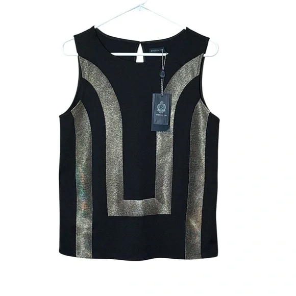 STOCKH LM,Elegant Black and Gold Tank Top,size S,NWT