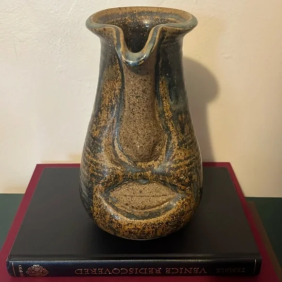 Early Vintage Stoneware‎ Studio Art Pottery Folk Art Face Jug Pitcher 8.25''