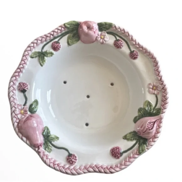 Vintage Italian frutta Fresca  fruit strainer bowl - Pink and Green