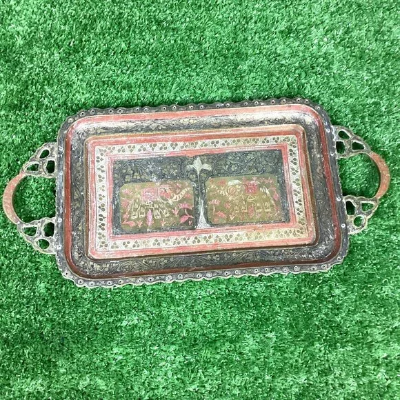 Vintage Indian Brass Tray Hand Engraved