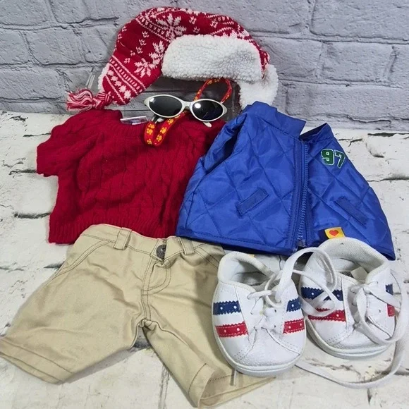Build A Bear Clothing Lot Boys Winter Ski Lot Sunglasses Sweater‎ Vest Hat Shoes