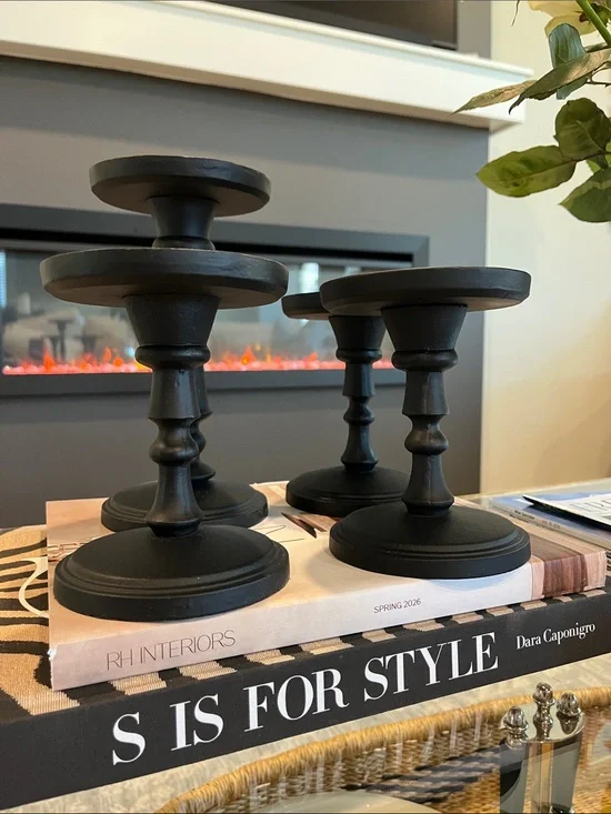 Pottery Barn Black Turned Black Candlestick Set of Four