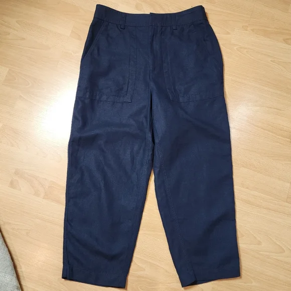 Banana Republic Linen Cotton Mya‎ Cargo Utility Pants Navy Blue Size 12