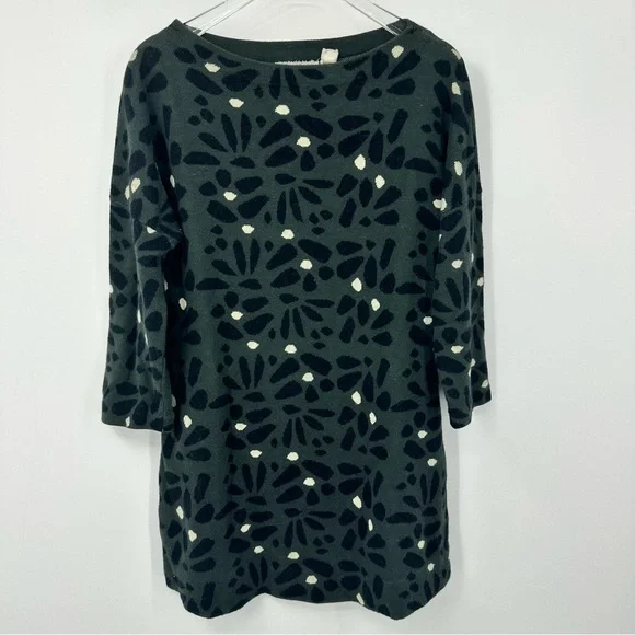 Field Flower Floral Sweater Tunic Long Sleeves Dark Blue Green White XS | AP037